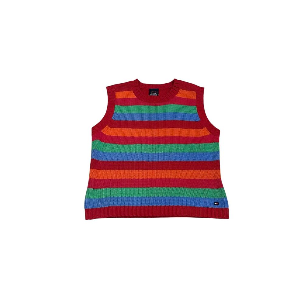Vintage Y2K Tommy Hilfiger Rainbow Striped Crewneck Sweater Vest Size S